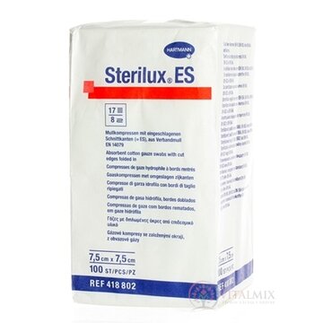 STERILUX ES kompres nesterilný so založenými okrajmi 17 vlákien 8 vrstiev (7,5cmx7,5cm) 1x100 ks obrázok