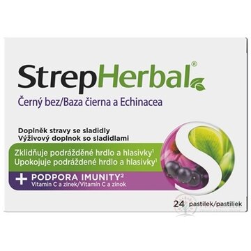 StrepHerbal Baza čierna a Echinacea pastilky s vitamínom C a zinkom 1x24 ks obrázok