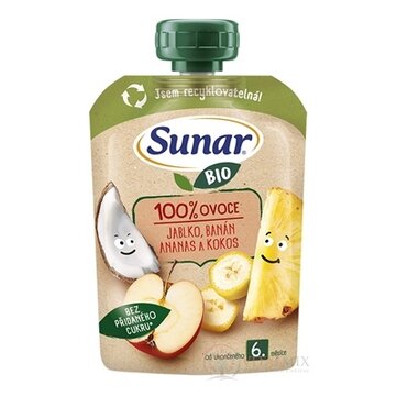 Sunar BIO Jablko Banán Ananás Kokos 100% ovocia, kapsička (od ukonč. 6. mesiaca) 1x100 g obrázok