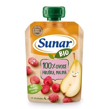 Sunar BIO Kapsička Hruška, malina 100 % ovocia (od ukonč. 4. mesiaca) 1x100 g obrázok