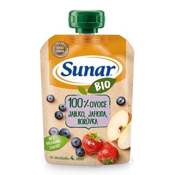 Sunar BIO Kapsička Jablko, jahoda, čučoriedka 100 % ovocia (od ukonč. 4. mesiaca) 1x100 g obrázok