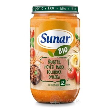 Sunar BIO príkrm ŠPAGETY, Hovädzie MÄSO, BOLONSKE (od ukonč. 12. mesiaca) 1x235 g obrázok