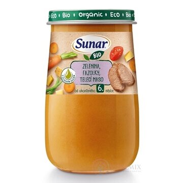 Sunar BIO príkrm ZELENINA, FAZUĽKY, TEĽACIE MÄSO s olivovým olejom (od ukonč. 6. mesiaca) 1x190 g obrázok
