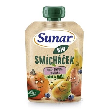 Sunar BIO SMÍCHAČEK Banán, hruška, čučoriedka + tekvica a batát, kapsička (od ukonč. 12.mesiaca) 1x100 g obrázok