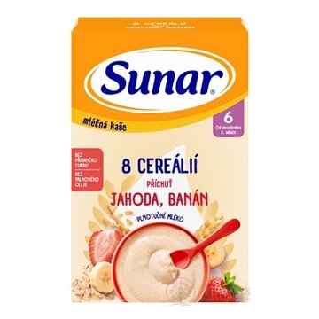 Sunar mliečna KAŠA 8 CEREÁLIÍ príchuť jahoda, banán (od ukonč. 6. mesiaca) 1x210 g obrázok