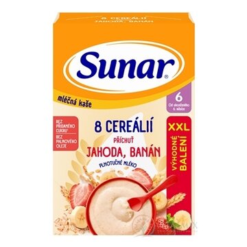 Sunar mliečna KAŠA 8 CEREÁLIÍ príchuť jahoda, banán (od ukonč. 6. mesiaca) XXL balenie 1x340 g obrázok