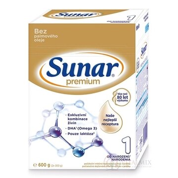 Sunar Premium 1 počiatočná mliečna výživa (od narodenia) (inov.2020) 1x600 g obrázok