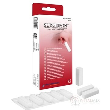 SURGISPON Nasal hemostatická želatínová špongia, vstrebateľná, sterilná, stripy 40x10x10 mm, 1x5 ks obrázok