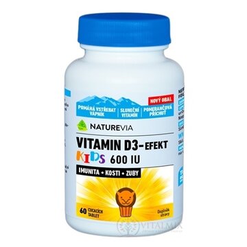 SWISS NATUREVIA VITAMIN D3-EFEKT KIDS 600 I.U. cmúľacie pastilky s pomarančovou príchuťou 1x60 ks obrázok