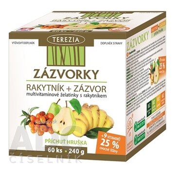 TEREZIA ZÁZVORKY RAKYTNÍK+ZÁZVOR príchuť hruška, multivitamínové želatínky 1x60 ks obrázok