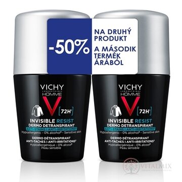 VICHY HOMME INVISIBLE RESIST DETRANSPIRANT 72H DUO detranspirant proti zápachu, roll-on (-50% na druhý produkt) 2x50 ml, 1x1 set obrázok