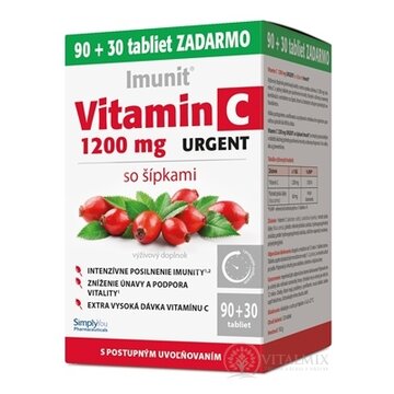 Vitamín C 1200 mg URGENT so šípkami - Imunit tbl s postupným uvoľňovaním 90 + 30 zadarmo (120 ks) obrázok