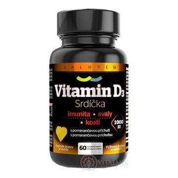 Vitamín D3 Srdiečka 1000 IU SALUTEM cmúľacie tablety s pomarančovou príchuťou 1x60 ks obrázok
