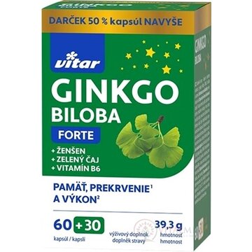 VITAR GINKGO BILOBA FORTE cps + ženšen + zelený čaj + vitamín B6 60+30 ks (50 % navyše) (90 ks) obrázok