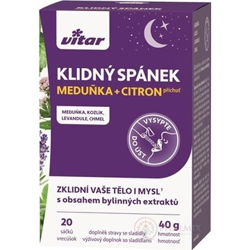 VITAR KLIDNÝ SPÁNEK prášok vo vrecúškach, príchuť medovka a citrón 1x20 ks obrázok