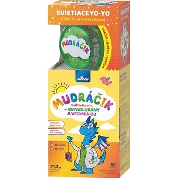 VITAR MUDRÁČIK multivitamín + BETAGLUKÁNY tbl s vitamínom D3 a rakytníkom, príchuť lesná zmes 60 ks + darček: svietiace yo-yo (jojo), 1x1 set obrázok