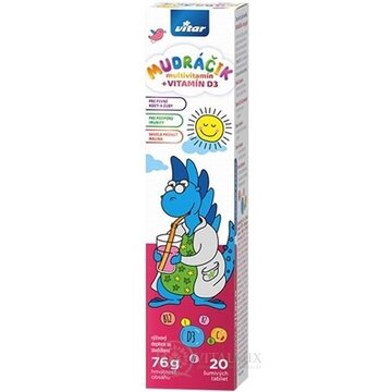 VITAR MUDRÁČIK multivitamín + VITAMÍN D3 šumivé tbl, príchuť malina 1x20 ks obrázok