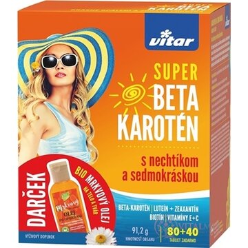 VITAR SUPER BETA KAROTÉN tbl s nechtíkom a sedmokráskou 80+40 zadarmo (120 ks) + darček: BIO Mrkvový olej, 1x1 set obrázok