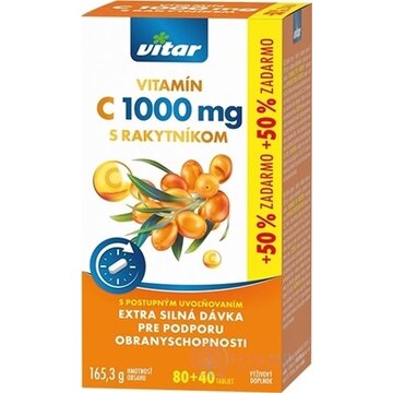 VITAR VITAMIN C 1000 mg S RAKYTNÍKOM tbl s postupným uvoľňovaním 80+40 (50% zadarmo) (120 ks) obrázok