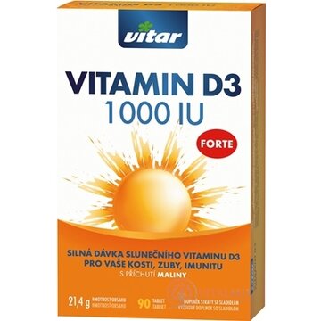 VITAR VITAMIN D3 FORTE 1 000 IU tbl s príchuťou maliny 1x90 ks obrázok
