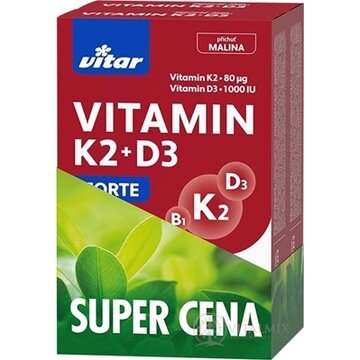 VITAR VITAMIN K2 + D3 FORTE DUOPACK tbl, príchuť malina 2x60 ks (120 ks), 1x1 set obrázok