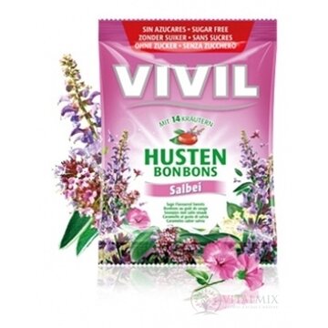 VIVIL BONBONS HUSTEN drops s príchuťou šalvia a 14 byliniek, bez cukru 1x80 g obrázok