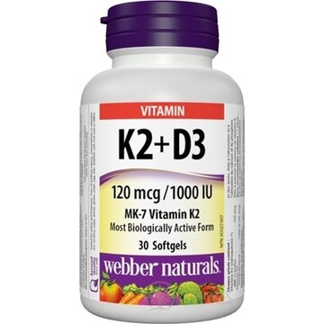 Webber Naturals Vitamín K2+D3 120 mcg/1000 IU cps (mäkké gélové kapsuly) 1x30 ks obrázok