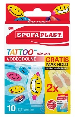 3M SPOFAPLAST č.115P Náplasti VODEODOLNÉ TATTOO (detské, mix, 10 ks + Gratis Max Hold 2 ks) 1x12 ks