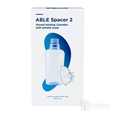 ABLE SPACER 2 + Small Mask Nadstavec inhalačný s ventilom s náustkom a s malou maskou s píšťalkou, 1x1 ks