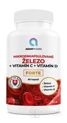 ADAMPharm ŽELEZO + Vitamín C + Vitamín D FORTE cps (mikroenkapsulované Fe) 1x60 ks