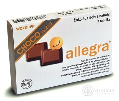 allegra CHOCO horká čokoláda, tabuľky (žuvacie tablety) 1x2 ks