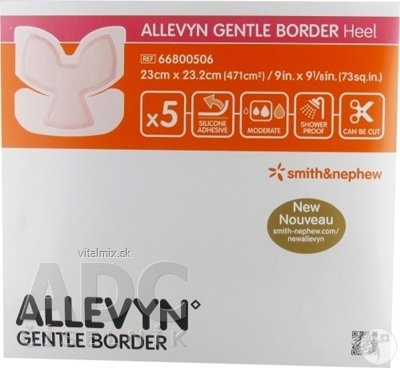 ALLEVYN Gentle Border Heel Krytie na rany 23x23,2 cm, adhezívne penové krytie so silikónovým gélom 1x5 ks