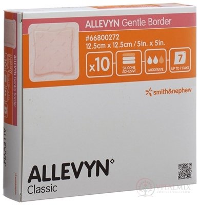 ALLEVYN Gentle Border Krytie na rany 12,5x12,5 cm, adhezívne penové krytie so silikónovým gélom 1x10 ks