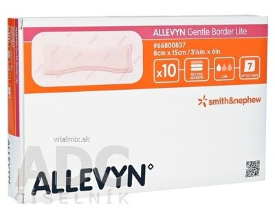 ALLEVYN Gentle Border Lite Krytie na rany 8x15 cm, adhezívne penové krytie so silikónovým gélom 1x10 ks