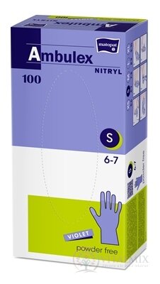 Ambulex NITRYL Vyšetrovacie a ochranné rukavice veľ. S, fialové, nitrilové, nesterilné, nepudrované, 1x100 ks