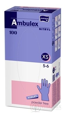 Ambulex NITRYL Vyšetrovacie a ochranné rukavice veľ. XS, fialové, nitrilové, nesterilné, nepudrované, 1x100 ks