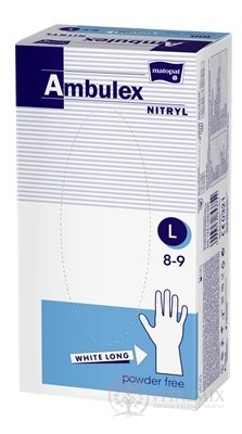 Ambulex rukavice NITRYL veľ. L, biele, dlhé, nesterilné, nepúdrované, 1x100 ks