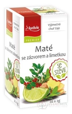 APOTHEKE PREMIER Maté so zázvorom a limetkou ovocný čaj (so stéviou) v nálevových vreckách 20x2 g (40 g)
