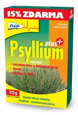 asp Psyllium PLUS Akcia (15% ZDARMA) rozpustná vláknina + Laktobacillus, Bbifidobacterium, inulín, Omega-3 (150 g + 15% zadarmo) 1x172 g