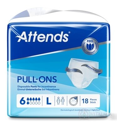 ATTENDS Pull-Ons 6 L elastické inkontinenčné nohavičky, savosť 2099 ml, obvod bokov 100-140 cm, 1x18 ks