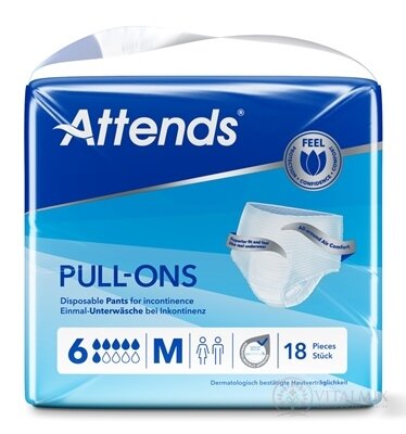 ATTENDS Pull-Ons 6 M elastické inkontinenčné nohavičky, savosť 2099 ml, obvod bokov 80-110 cm, 1x18 ks