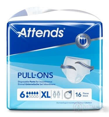 ATTENDS Pull-Ons 6 XL inkontinenčné nohavičky, savosť 2099 ml, obvod bokov 130-170 cm, 1x16 ks