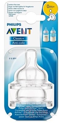 AVENT CUMLÍK na fľašu Klasik 1 otvor 0M+, novorodenecký, silikónový, extra mäkký, 1x2 ks