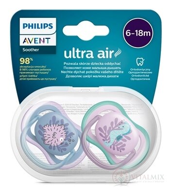 AVENT CUMLÍK Ultra air 6-18m dievča na utišovanie, silikón, obrázok morské tvory 1x2 ks