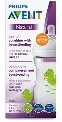 AVENT FĽAŠA Natural PP 260 ml Drak, cumlík ultra soft (1m+) mäkký, pomalý (SCF070/24) 1x1 ks