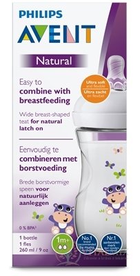 AVENT FĽAŠA Natural PP 260 ml Hroch, cumlík ultra soft (1m+) mäkký, pomalý (SCF070/22) 1x1 ks