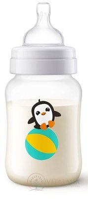 AVENT FĽAŠA PP Antikolik 260 ml Tučniak, antikolikový mäkký cumlík pomalý prietok 2 otvory, 1x1 ks