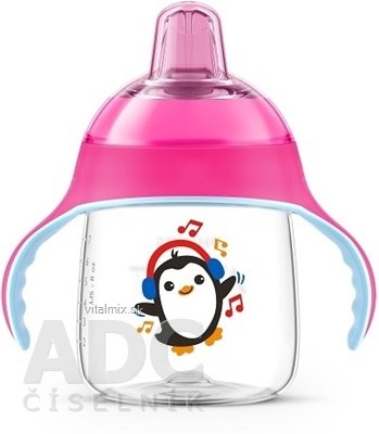 AVENT HRNČEK Premium 260 ml s držadlami od 12 mesiacov, ružový, tučniak, 1x1 ks