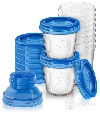 AVENT VIA zásobníky s adaptérom poháriky 180 ml x 10 ks, s vrchnákmi, adaptér, 1x1 set