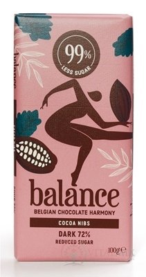 BALANCE HORKÁ ČOKOLÁDA 72% S KAKAOVÝMI ZRNAMI belgická, so sladidlom zo stévie 1x100 g